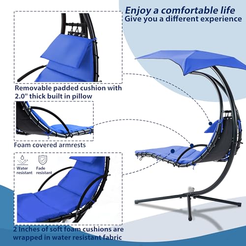 Hanging Chaise Lounger with Removable Canopy, Cushion and Built-in Pillow F183