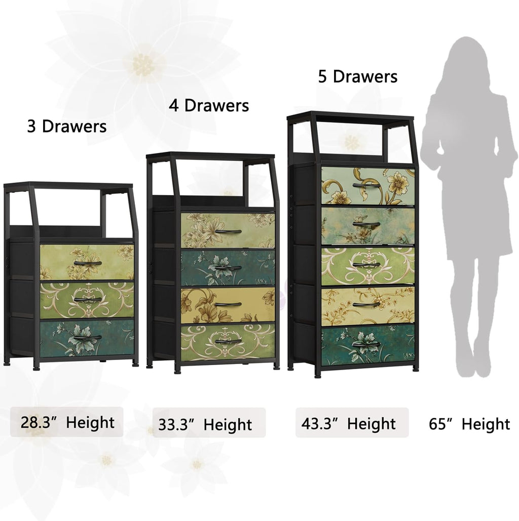 Nightstand with 4 Storage Drawers, LED Light and Charging Station Z553977