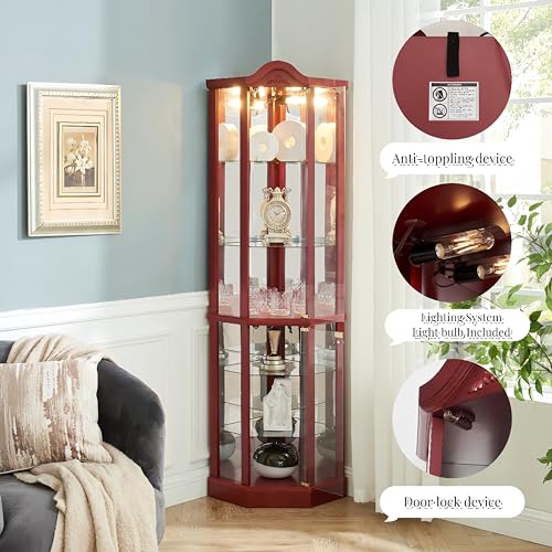 Corner Display Cabinet with Glass Doors and Adjustable Shelves K68682