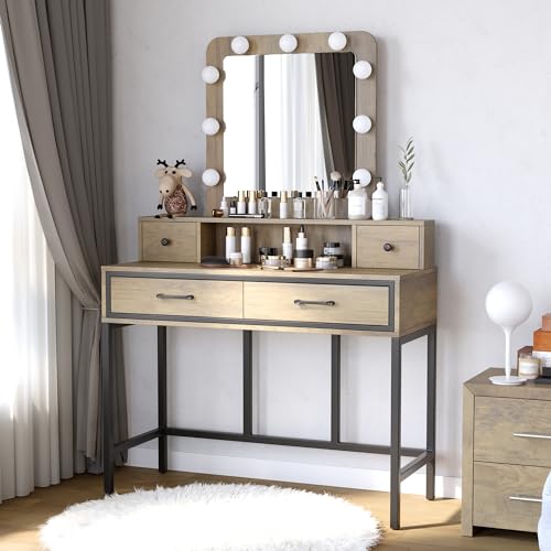 Makeup Vanity Desk with Dimmable Lighted Mirror and 4 Drawers W12518