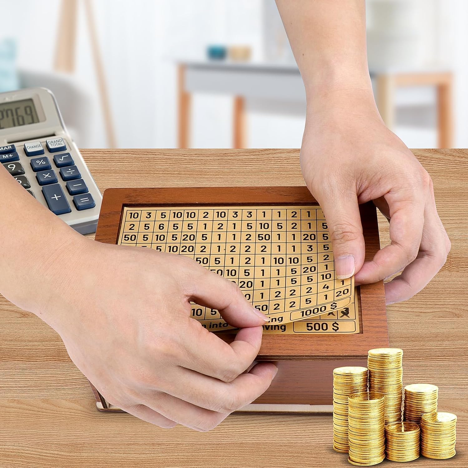 Wooden Savings Box with Coin Counter, 8 Inches S70551