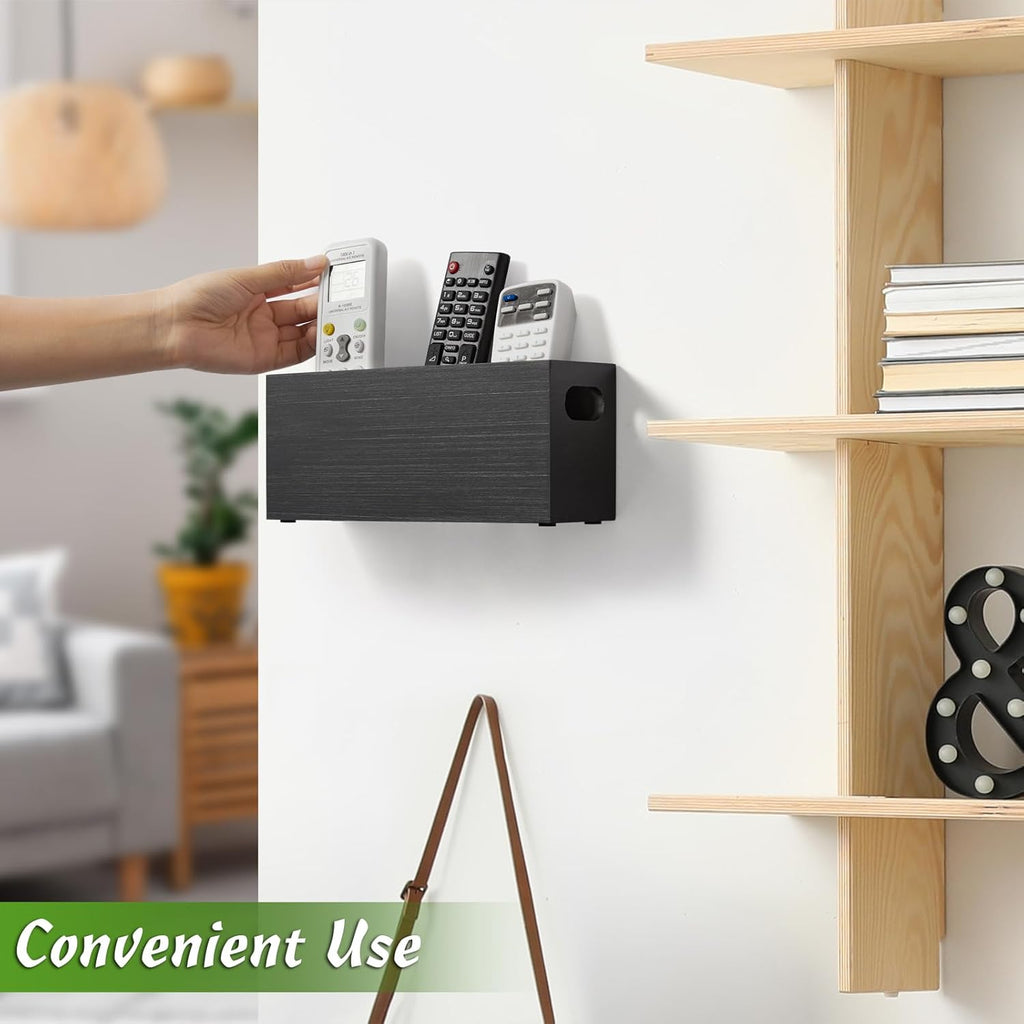 Wall Remote Control Holder with 3 Slots, Wooden, Black T27943