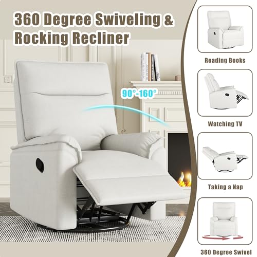 Swivel Rocker Recliner Chair with Adjustable Backrest, Beige B550879