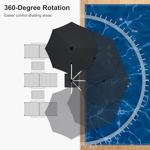 Solar Powered Cantilever Patio Umbrella with LED Lights, Navy Blue E7445
