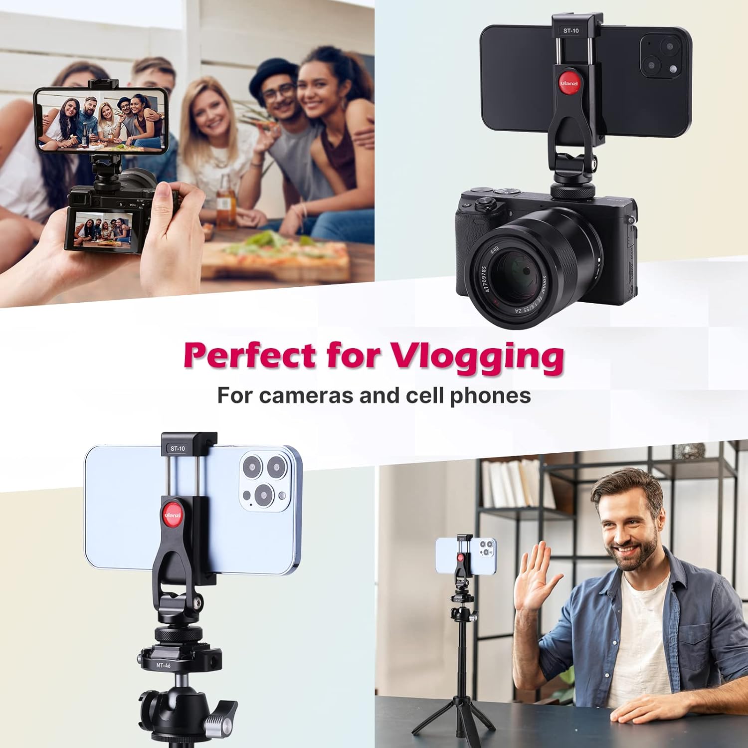 Metal Phone Tripod Mount, 360° Smartphone Adapter with Cold Shoe Mount Y78407