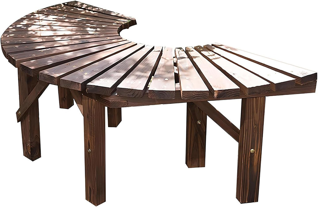 Tree Bench Wrap Around Tree Bench - Wooden Outdoor Curved Bench Semicircular Curved Garden Bench for Park Yard Patio Deck Lawn, Bearing Capacity MAX 550Lbs