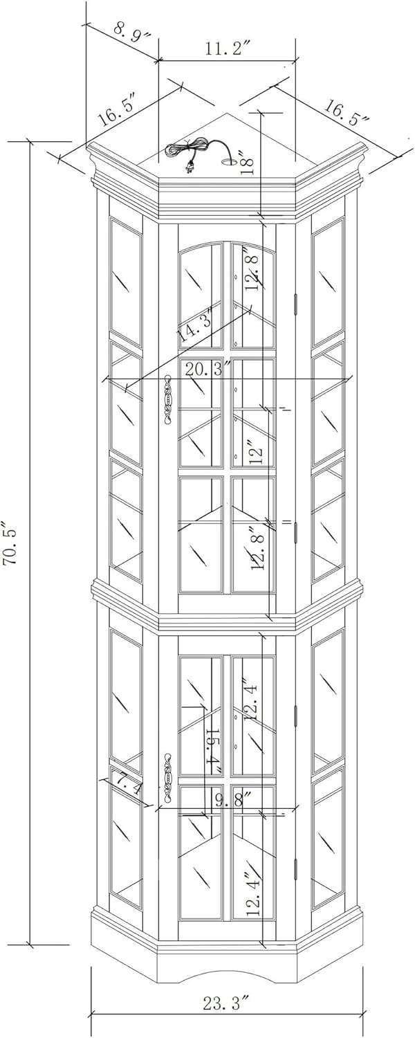 Glass Corner Display Cabinet with 5 Shelves and Lighting B4908