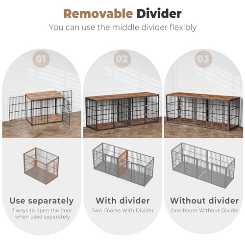 Large Dog Crate Furniture TV Stand with Double Rooms for 2 Dogs, Wooden Kennel End Table with Removable Divider S13770