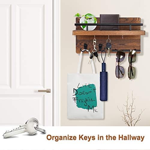 Wooden Mail Organizer Wall Mount with 5 Key Hooks U70452