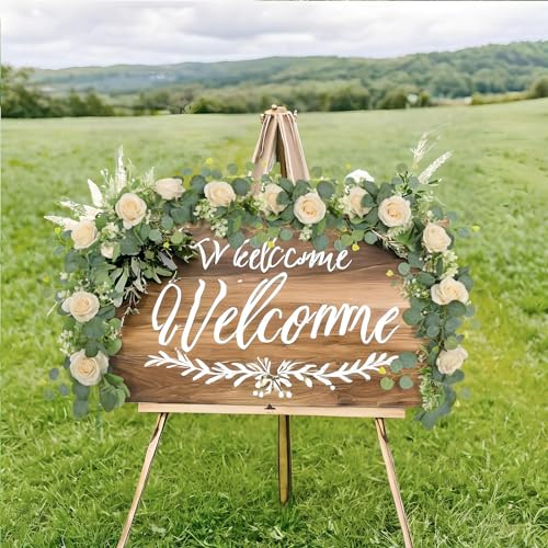 Artificial Eucalyptus Flower Garland with White Rose Faux Vine for Home Party Wedding Table Decor C618936