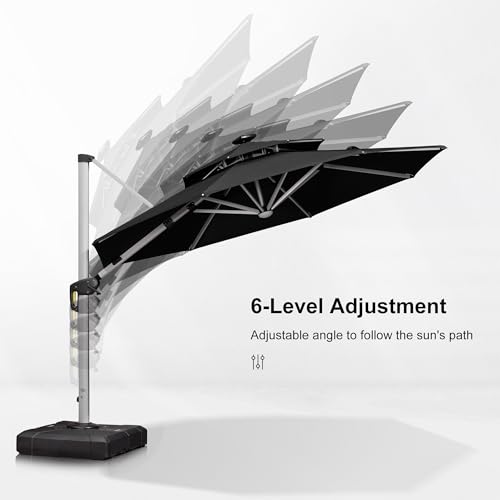Solar Powered Cantilever Patio Umbrella with LED Lights, Navy Blue E7445