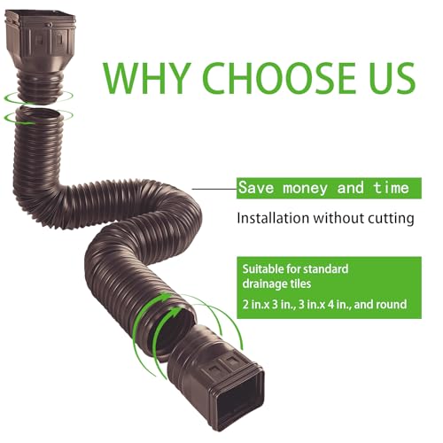 Gutter Downspout Extension Flexible, Expandable 21 to 60 Inches, Brown, 3 Pack J439478
