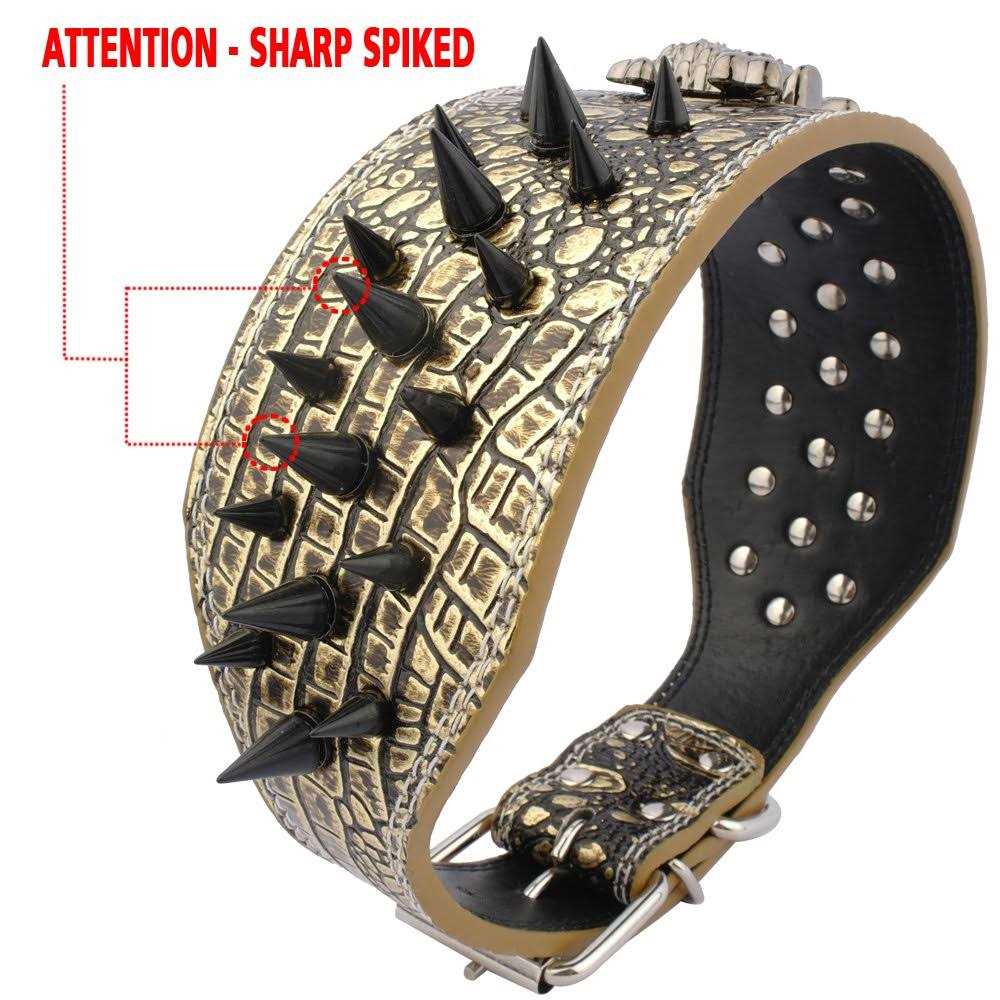 Sharp Spiked Studded Leather Dog Collar for Medium Dogs P58601