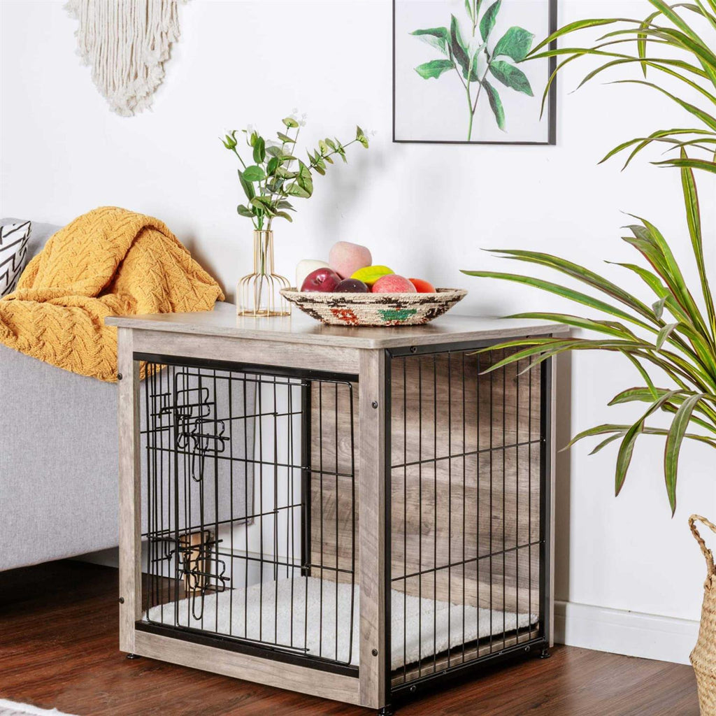 Wooden Dog Crate Furniture with Cushion and Double Doors E960