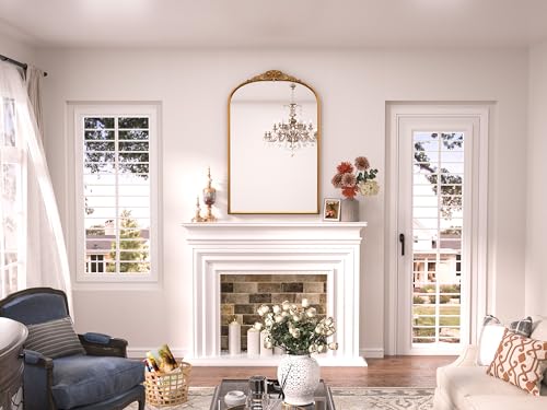 Vintage Arched Wall Mirror, 24" x 36" Gold Metal Frame D99935