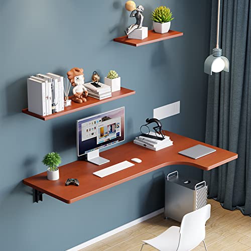Wall Mounted L-Shape Corner Desk for Home Office, Fold Down, Walnut M46845
