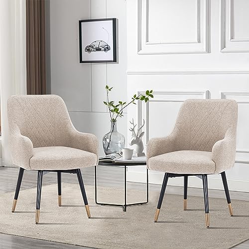 Swivel Dining Chairs with Arms Set of 2, Upholstered Accent Chairs for Kitchen and Living Room, Gray O2397