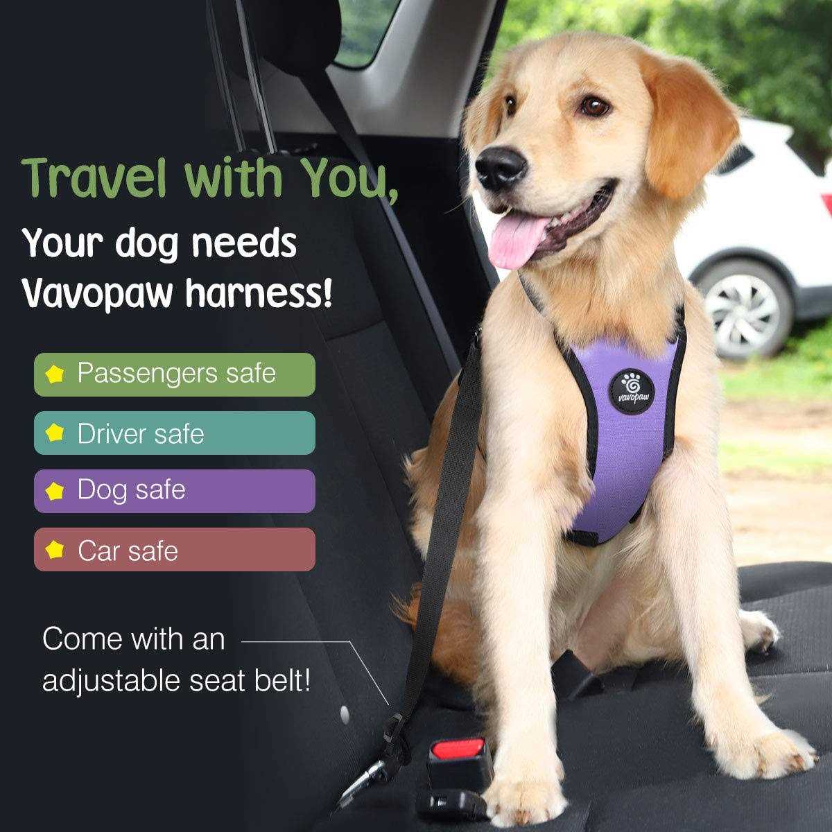 Dog Vehicle Safety Vest Harness with Adjustable Padded Mesh and Carabiner B827