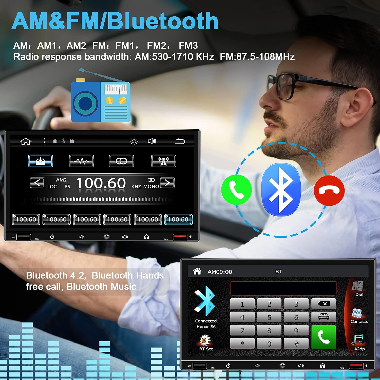 Double Din Car Stereo with 7 Inch Touchscreen, Carplay and Android Auto C339
