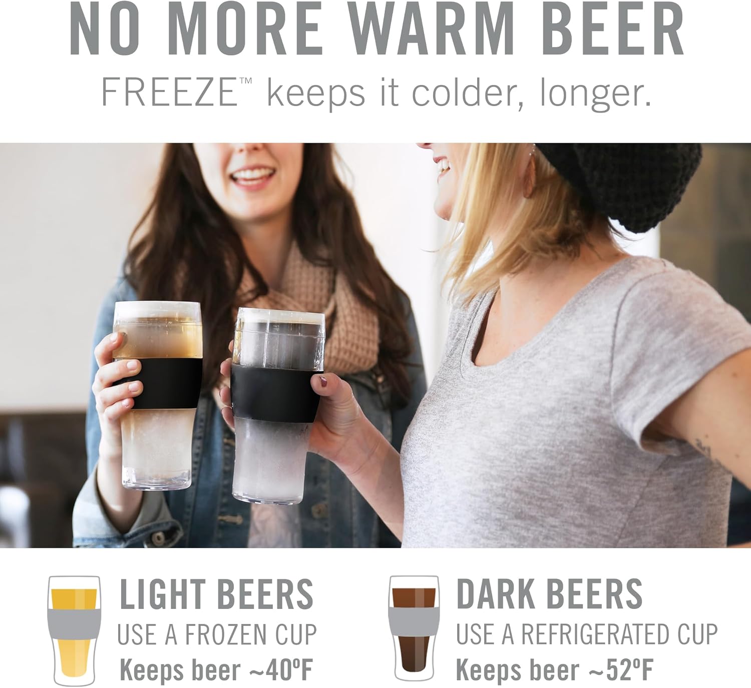 Frozen Mug Set for Beer and Iced Coffee, Double Walled, 16oz, Set of 2, Black E2696