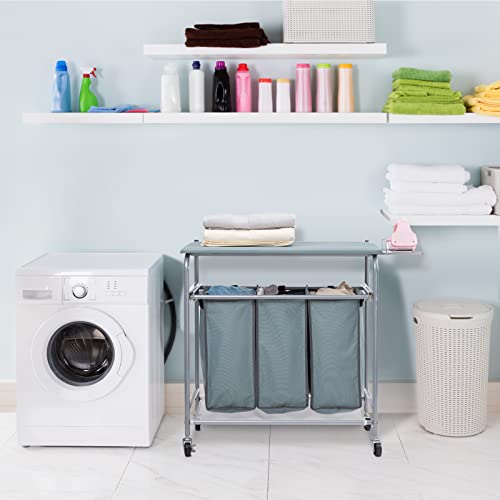Laundry Sorter with Ironing Board and Rolling 3-Bag Hamper A957