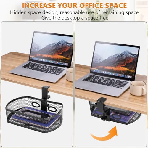 Under Desk Drawer Clamp-On Swivel Organizer Pen Holder S385