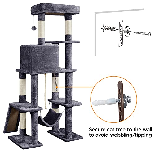 Cat Tree Cat Tower, 63in Multi-Level for Indoor Cats, Sisal Scratching Posts & Condo, Black W78958