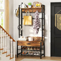 DKLGG Hall Tree with Bench and Shoe Storage for Entryway, 5-in-1 Coat Rack with Shoe Storage, Wood Look Accent Shoe and Coat Rack, Farmhouse Hall Tree with 12 Hooks for Mudroom, Bedroom, Living Room