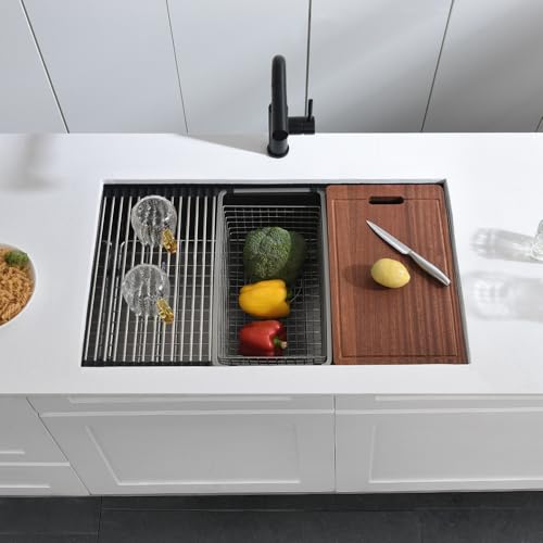 30 Inch Undermount Workstation Kitchen Sink, Matte Black Stainless Steel, Single Bowl G221408