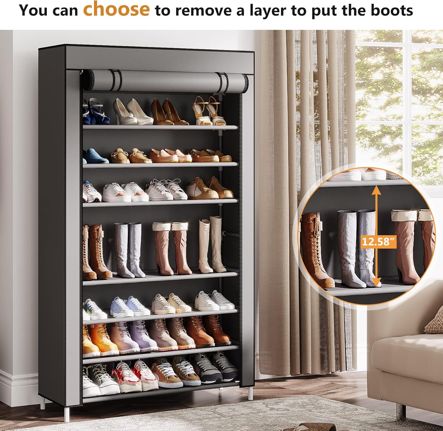 10-Tier Shoe Rack with Cover, Vertical Shoe Storage Cabinet for Closet and Entryway F539
