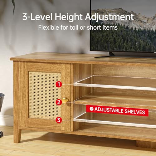 Rattan TV Stand for 65 70 Inch TV with Storage W918895