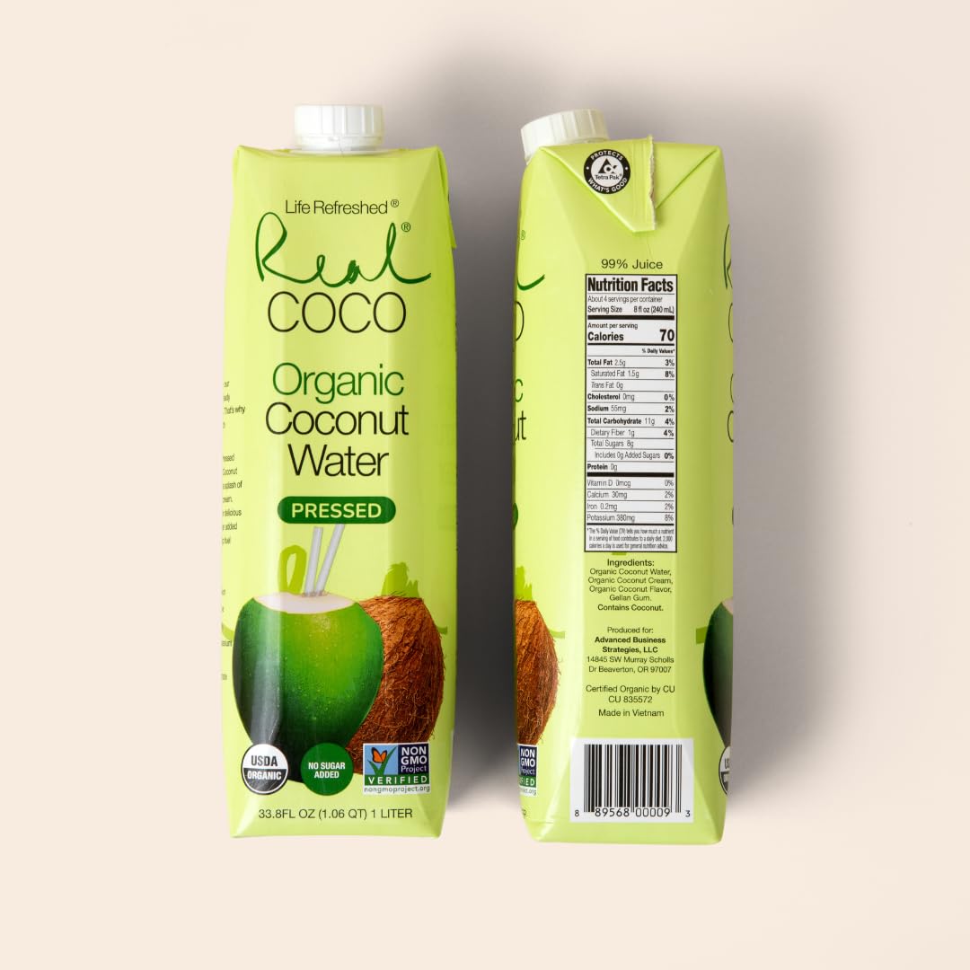 Organic Pressed Coconut Water 6-Pack 1L, No Sugar Added H244662
