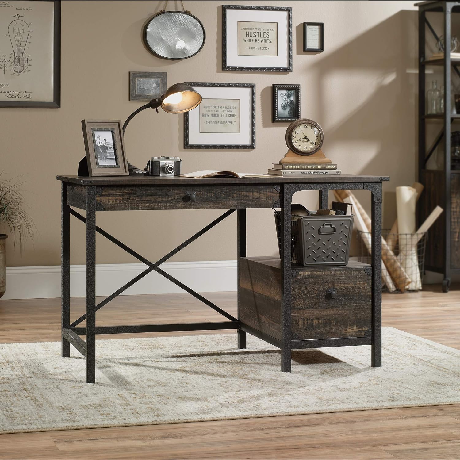 Steel River Desk, Carbon Oak Finish E666618