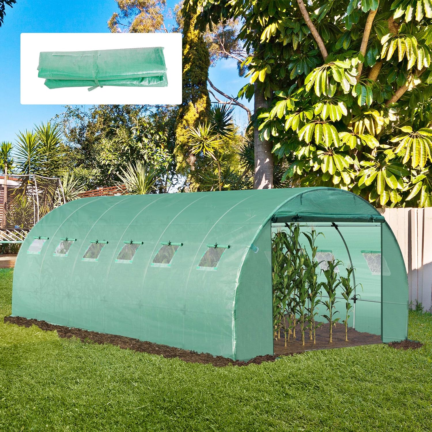 Greenhouse Cover Replacement for Hoop House, Waterproof Tarp with Windows S368