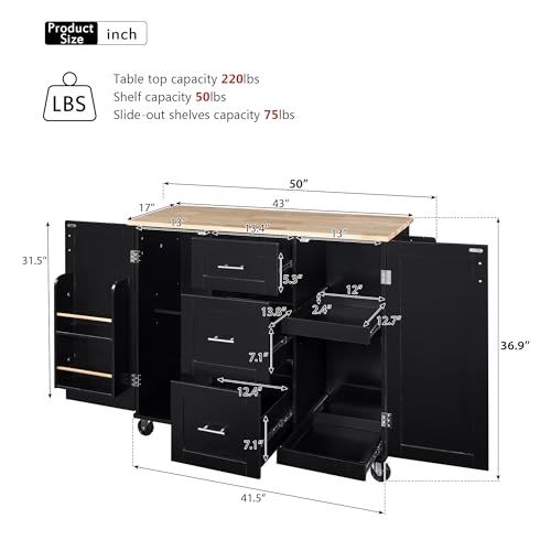Kitchen Island Cart with Storage, 3 Drawers, Wheels, Wood Top S104593