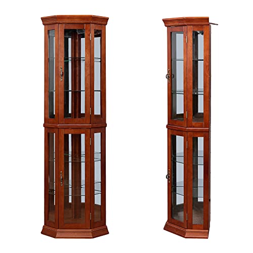 Corner Curio Cabinet with Lights, Glass Doors, 6-Tier Display Case Q574132