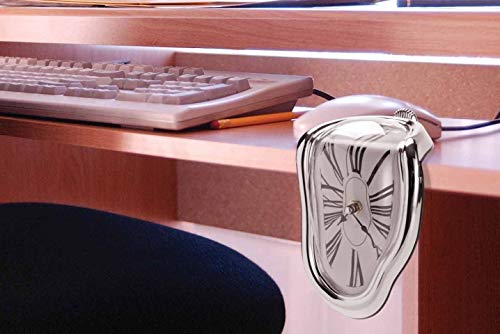 Melting Clock Surrealist Table Desk Decor (Silver) D312