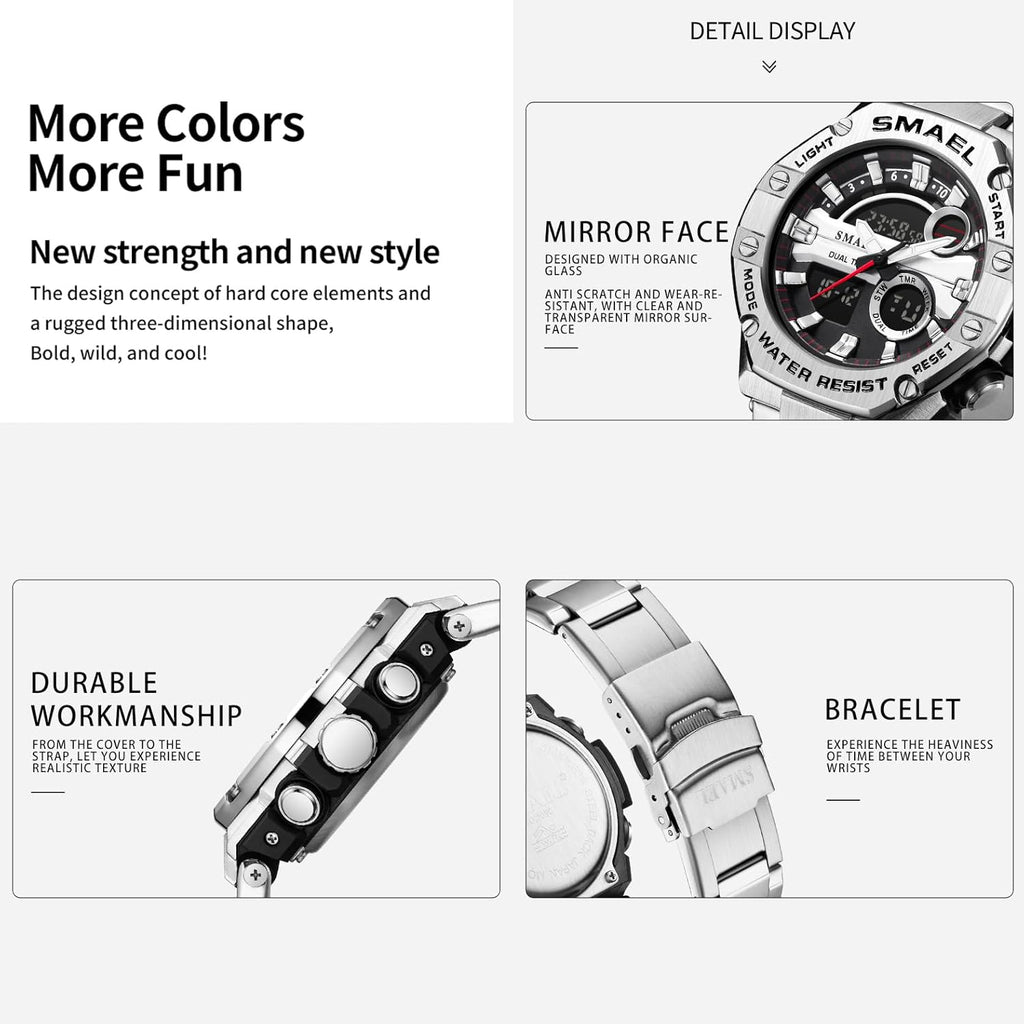 Men's Digital Analog Military Sports Watch Waterproof Stainless Steel A719827