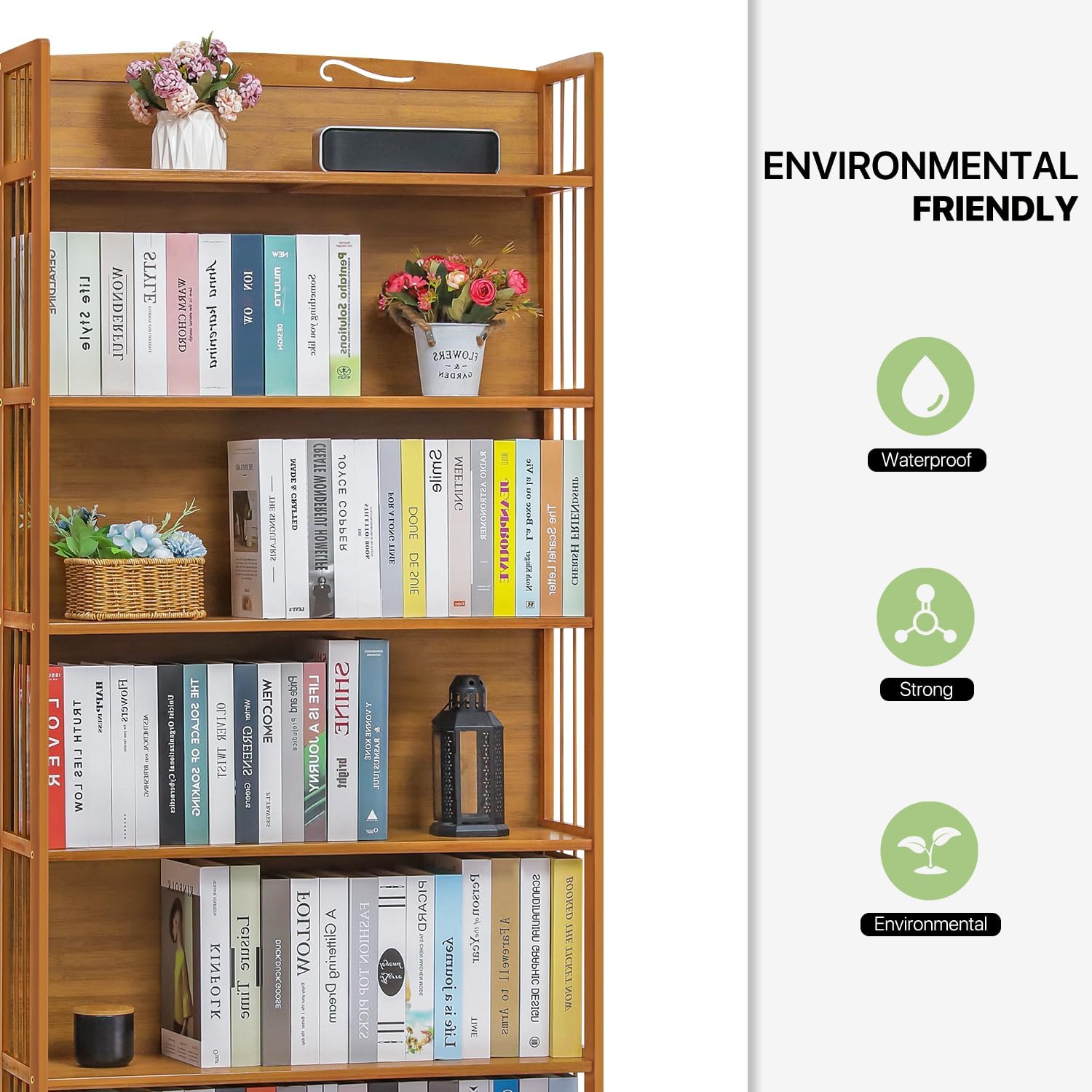 6-Tier Bamboo Bookshelf Freestanding Tall Narrow Bookcase V309378