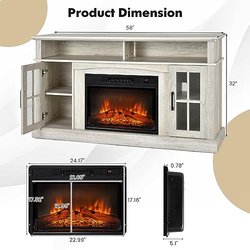 Electric Fireplace TV Stand for TVs Up to 65 Inches, 1400W Heater with Remote Control J165