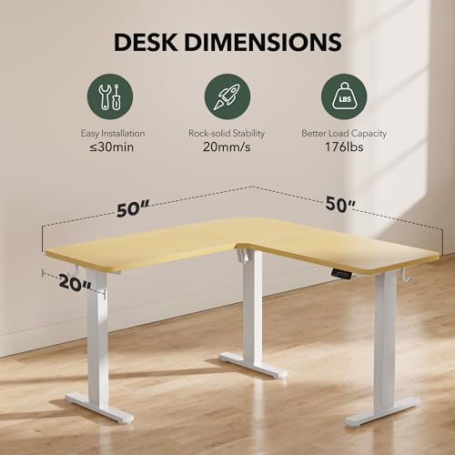 L Shaped Standing Desk, Electric Height Adjustable, White Top Q5280