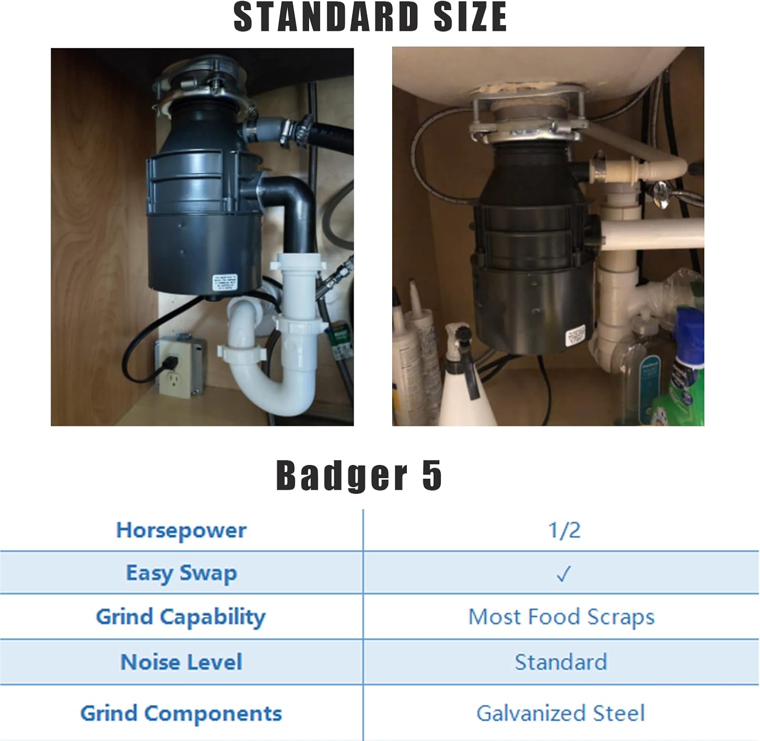 Garbage Disposal with Cord, 1/2 HP Continuous Feed, Black Z109