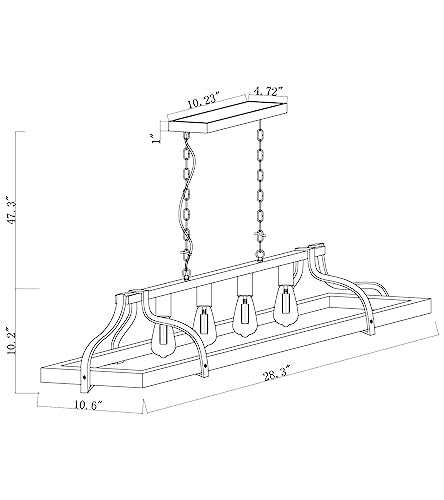 Farmhouse Linear Chandelier Black Wood Finish 4-Light Hanging Pendant P181031