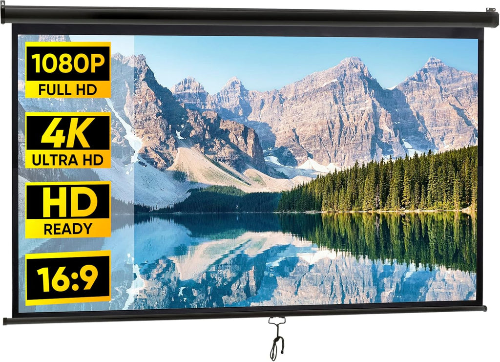 ZENY Outdoor Projector Screen Pull Down 100 Inch 16:9 HD Projection Screen Folding Home Theater Portable Indoor Outdoor Movie Screen