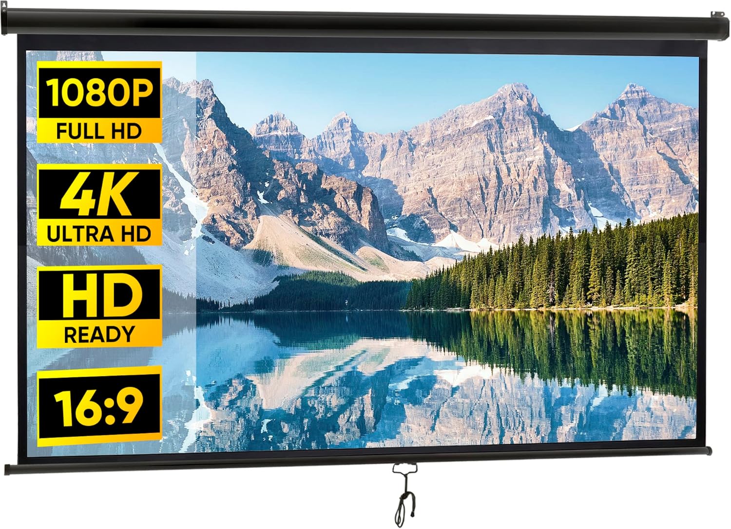 ZENY Outdoor Projector Screen Pull Down 100 Inch 16:9 HD Projection Screen Folding Home Theater Portable Indoor Outdoor Movie Screen