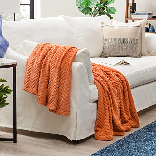 Faux Fur Embossed Throw Blanket for Bed Couch and Living Room Décor R859793
