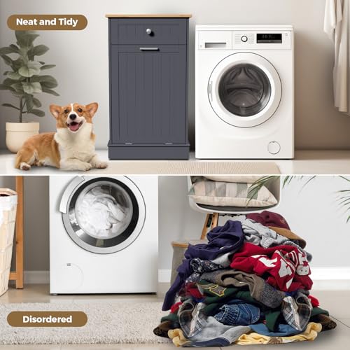 Tilt Out Trash Cabinet with Hideaway Drawer and Bamboo Cutting Board J46442