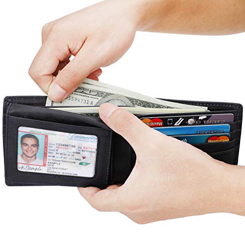 Men's Leather RFID Blocking Bifold Wallet with 2 ID Windows L317622