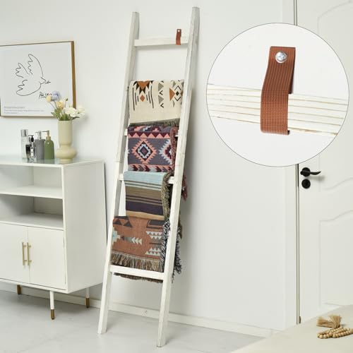 Extra Wide 6.4ft Wooden Blanket Ladder for Living Room, Black O688495