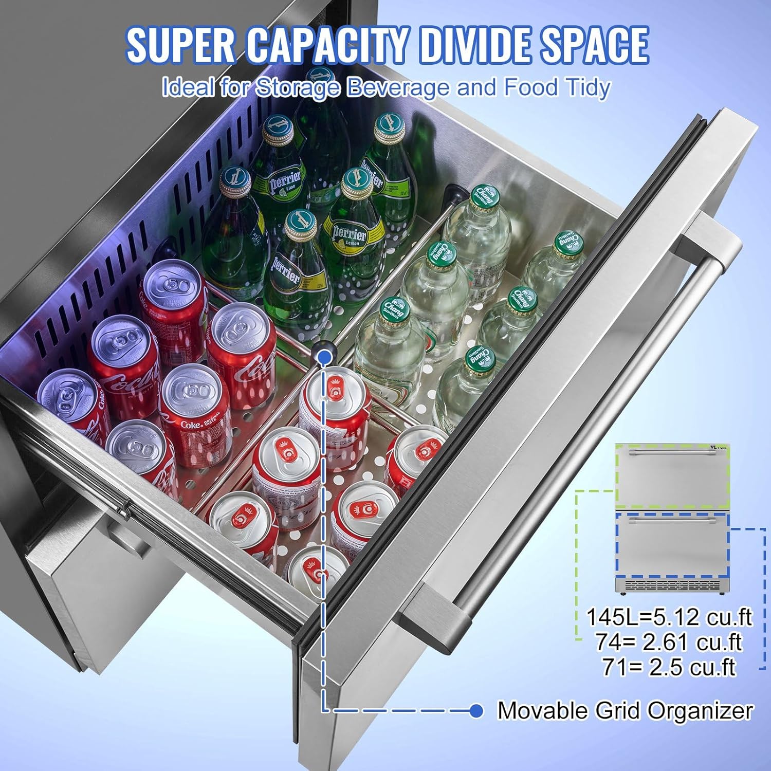 24 inch Undercounter Refrigerator, 2 Drawer, Dual Temperature, 4.87 Cu.ft. E1279